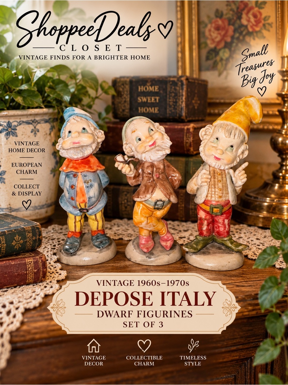 Vintage 1960s–70s Depose Italy Dwarf Figurines Set of 3